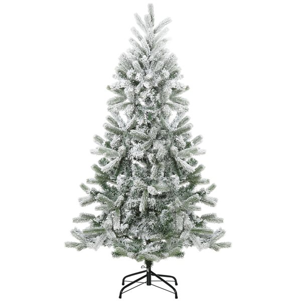 Sapin de Noël artificiel de HomCom de 5 pi floqué sur pieds régulier, vert