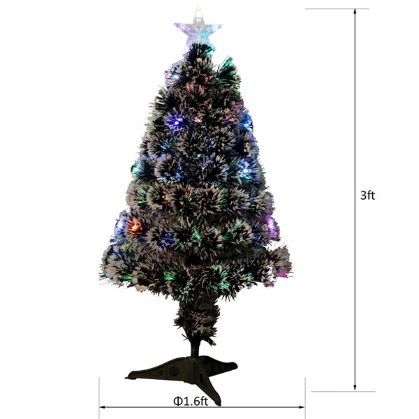 Sapin de Noël artificiel de HomCom de 3 pi floqué sur pieds régulier avec 90 lumières multicolores, vert