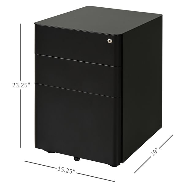 Vinsetto Compact Black 3-Drawer File Cabinet with Wheels