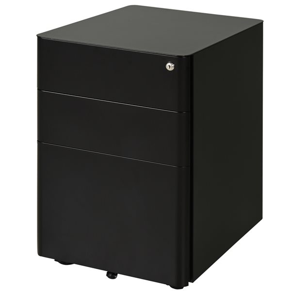 Vinsetto Compact Black 3-Drawer File Cabinet with Wheels