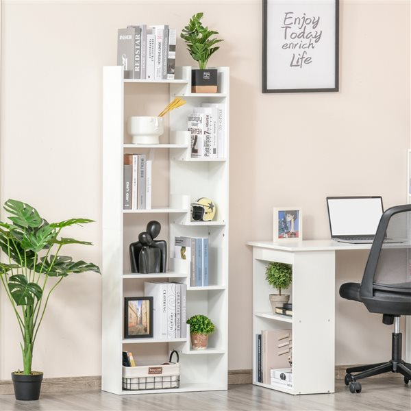 HOMCOM 6-Shelf White Composite Standard Bookcase