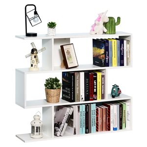 HomCom White Composite 3-Shelf Standard Bookcase