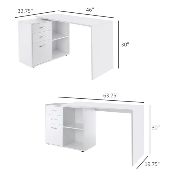 HomCom White 46-in Modern/Contemporary L-Shaped Desk 920-037WT | RONA