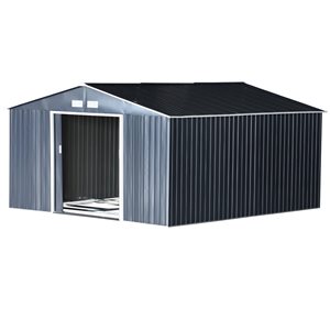 Outsunny 13-ft x 11-ft Grey Galvanized Steel Storage Shed