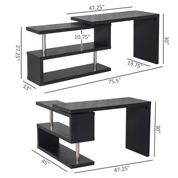 HomCom 47.25-in Black Modern/Contemporary L-Shaped Desk