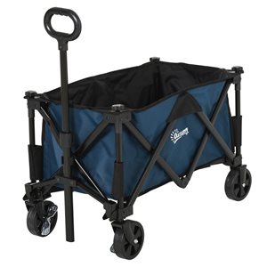Outsunny Dark Blue Steel Outdoor Folding Utility Cart with Adjustable Handle