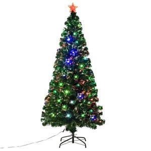 HomCom 6-ft Pre-Lit Leg Base Pine Full Green Artificial Christmas Tree with 24 Multicoloured Warm White LED Lights