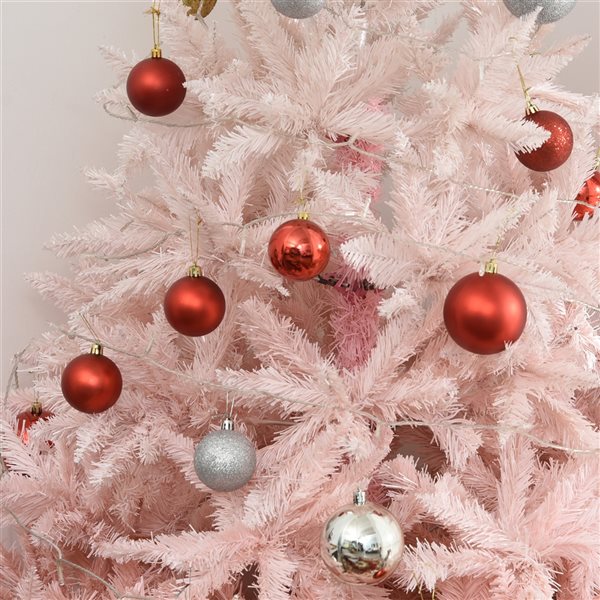 HomCom 6-ft Leg Base Spruce Full Pink Artificial Christmas Tree