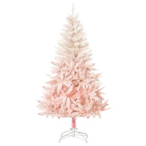 HomCom 6-ft Leg Base Spruce Full Pink Artificial Christmas Tree