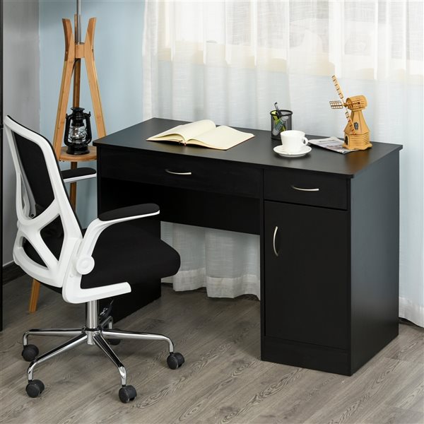 Bureau d'ordinateur noir HomCom moderne et contemporain de 43,75 po