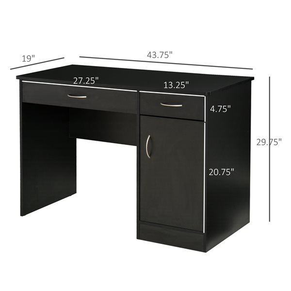 Bureau d'ordinateur noir HomCom moderne et contemporain de 43,75 po