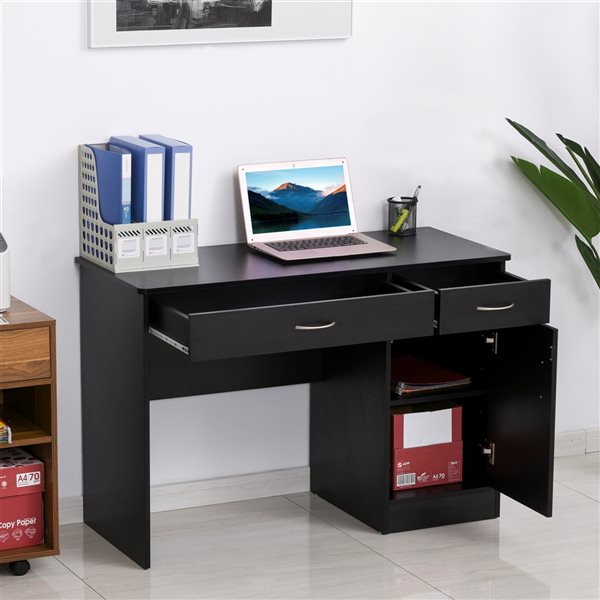 Bureau d'ordinateur noir HomCom moderne et contemporain de 43,75 po