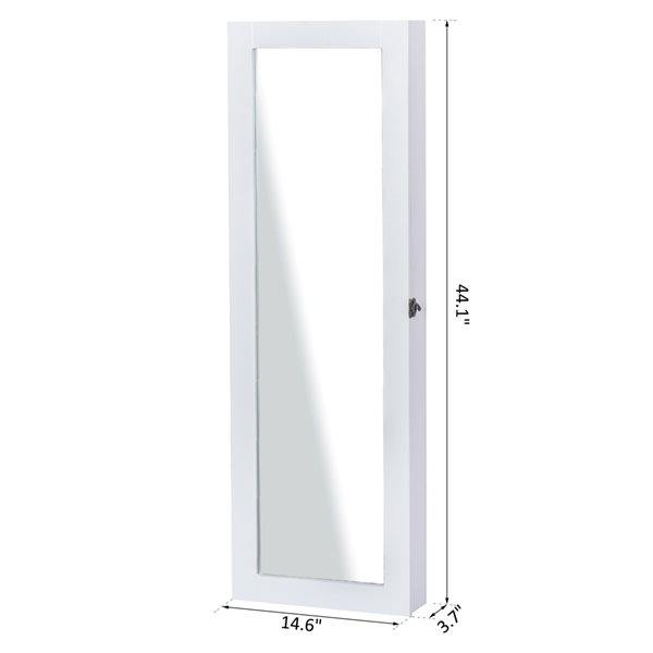 HomCom White Wall Mount Jewelry Armoire with Mirror