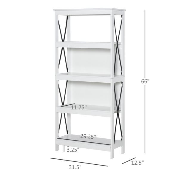 HomCom 5-Shelf White Composite Standard Bookcase