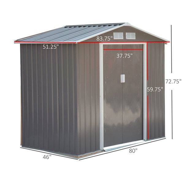 Outsunny 4-ft x 7-ft Grey Galvanized Steel Storage Shed 845-030GY | RONA