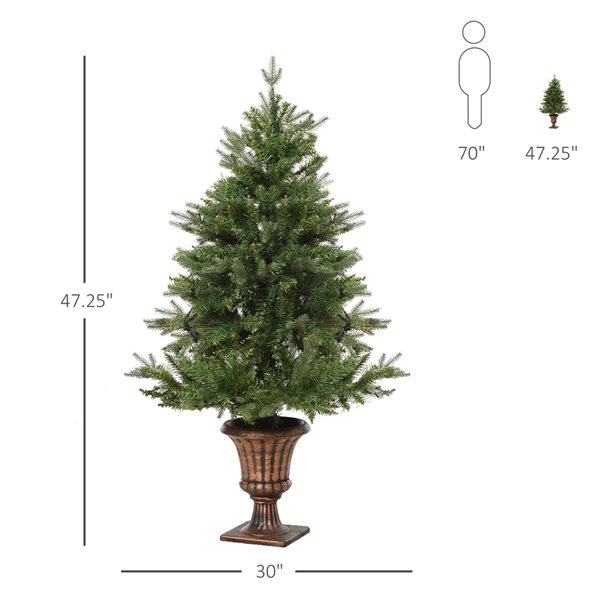 HomCom 4-ft Pre-Lit Potted Full Green Artificial Christmas Tree with 80 Multicoloured Warm White LED Lights