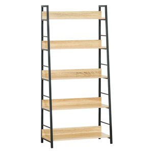 HomCom Black/Oak Composite 5-Shelf Standard Bookcase