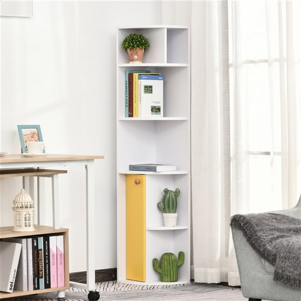 HomCom White Composite 5-Shelf Corner Bookcase