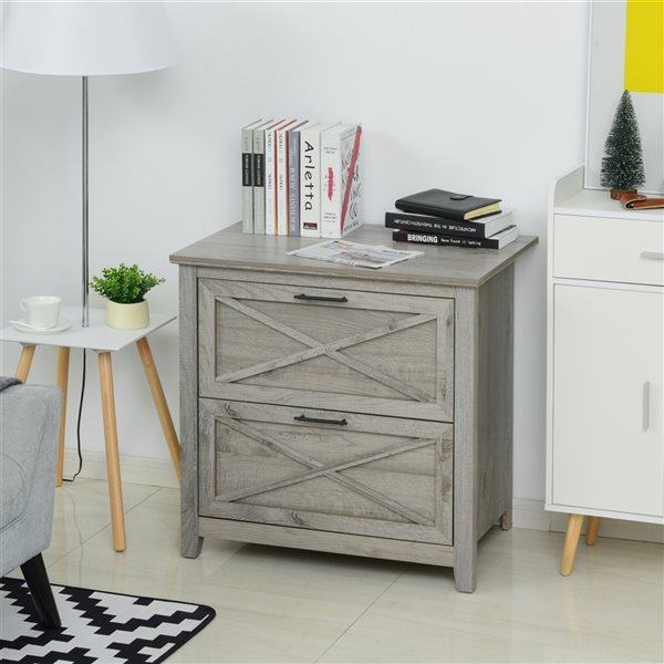 HomCom Wooden 2-Drawer Lateral File Cabinet - Grey