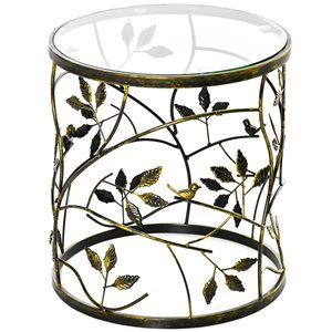HOMCOM Tempered Glass Coffee Table Vintage Side End Table for Home, Bronze