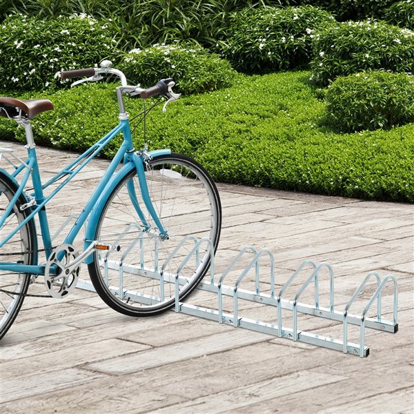 HomCom 6-Bike Silver Steel Bike Stand