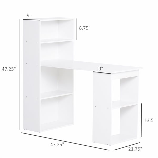 Bureau d'ordinateur blanc HomCom moderne et contemporain de 47,25 po