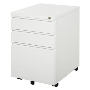 Vinsetto White 3-Drawer Lockable File Cabinet with Wheels