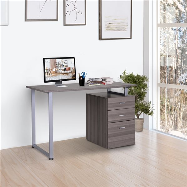 HomCom 58.25-in Grey Modern/Contemporary Computer Desk