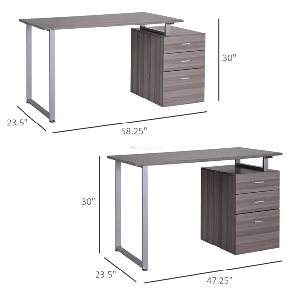 HomCom 58.25-in Grey Modern/Contemporary Computer Desk