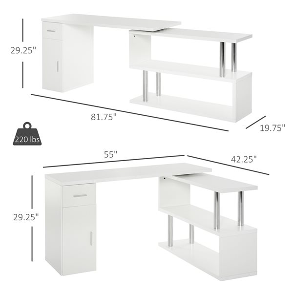 HomCom 55-in White Modern/Contemporary L-Shaped Desk