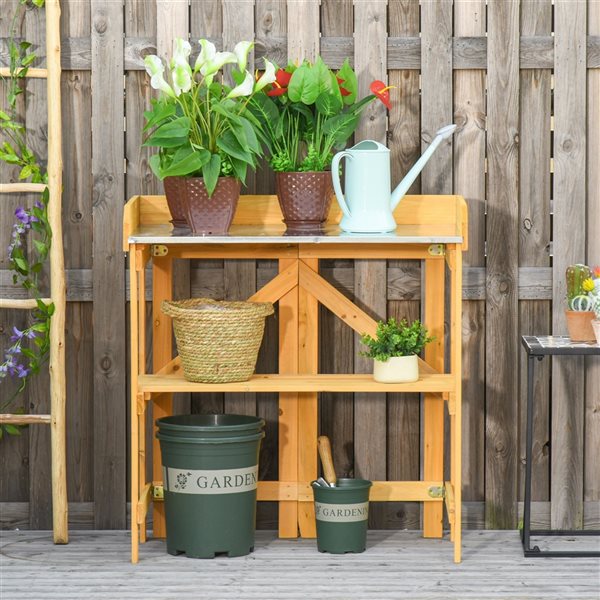 Outsunny 17 1/4-in x 33 1/2-in x 35-in Natural Wood Foldable Raised Garden Bed with Metal Surface