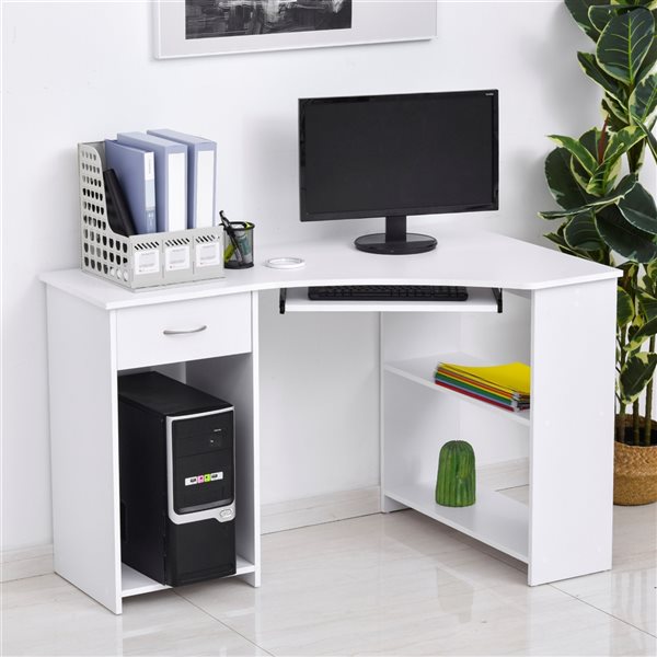 HomCom 47.25-in Modern/Contemporary White L-Shaped Computer Desk