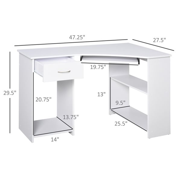 HomCom 47.25-in Modern/Contemporary White L-Shaped Computer Desk