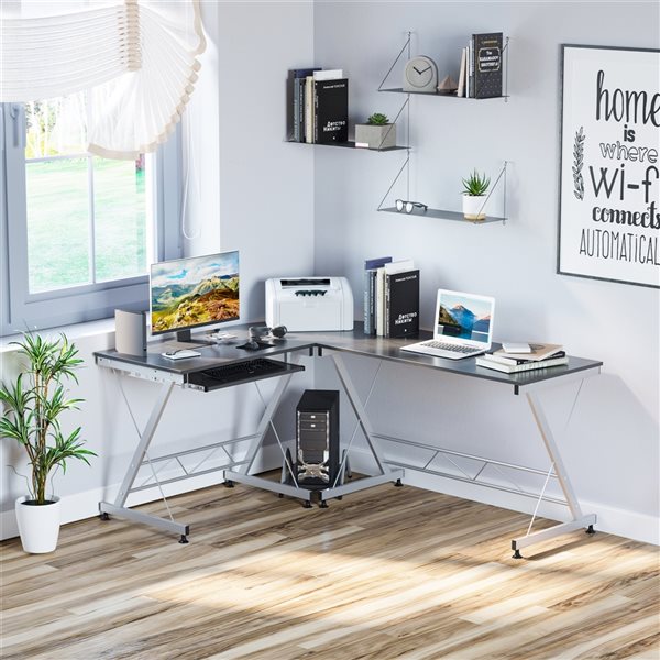 HomCom 31.5-in Black Modern/Contemporary L-Shaped Computer Desk