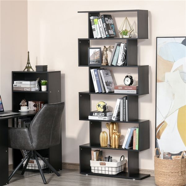 HomCom Black Composite 6-Shelf Standard Bookcase