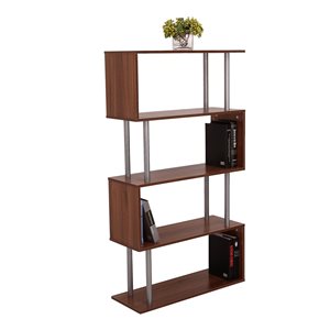 HomCom Brown Composite 4-Shelf Standard Bookcase