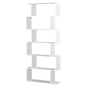 HomCom White Composite 6-Shelf Standard Bookcase
