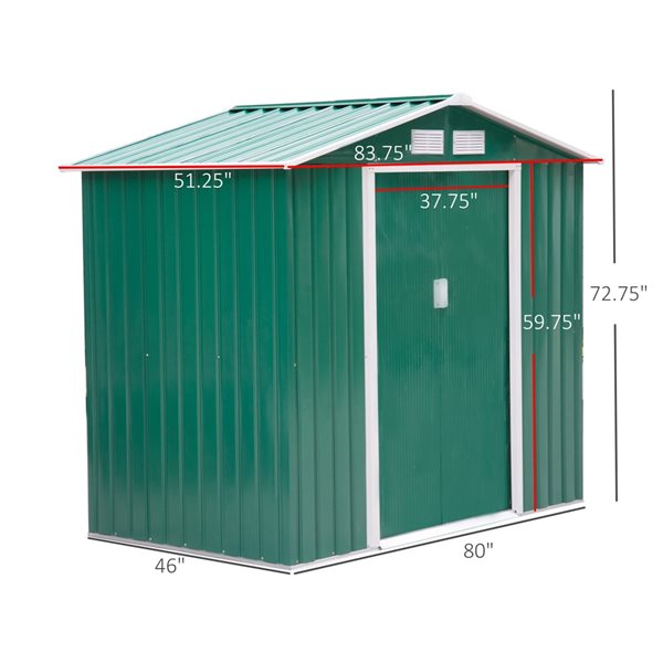 Outsunny 4-ft x 7-ft Green Galvanized Steel Storage Shed