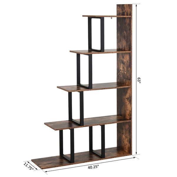 Bibliothèque à échelle en composite brun par HomCom avec 5 tablettes