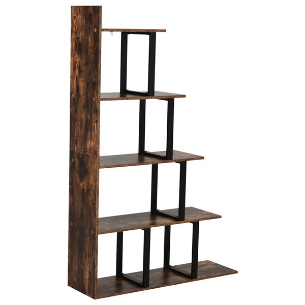 Homcom Brown Composite 5 Shelf Ladder, 5 Shelf Ladder Bookcase Brown