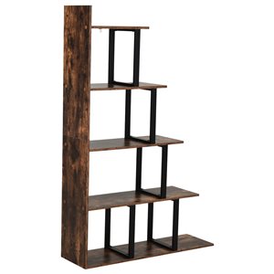 HomCom Brown Composite 5-Shelf Ladder Bookcase