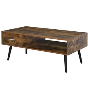 HomCom Mid-Century Modern Wood Coffee Table Side Desk and 1 Drawer, Wood Finish