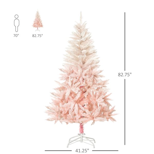 Sapin de Noël artificiel de HomCom de 7 pi sur pieds de style épinette régulier, rose