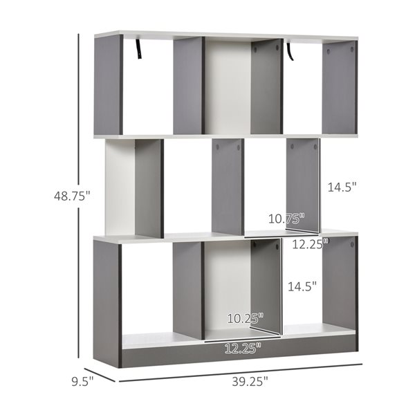 HomCom Grey/White Composite 3-Shelf Standard Bookcase