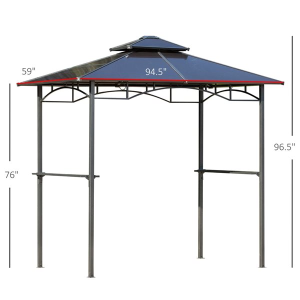 Abri de jardin pour barbecue Outsunny rectangulaire de 4,9 pi x 7,9 pi en métal brun avec toit en polycarbonate