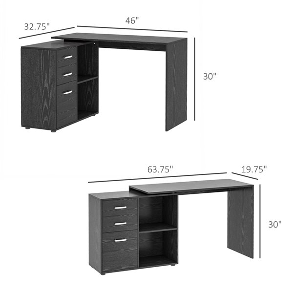 HomCom Black 46-in Modern/Contemporary L-Shaped Desk