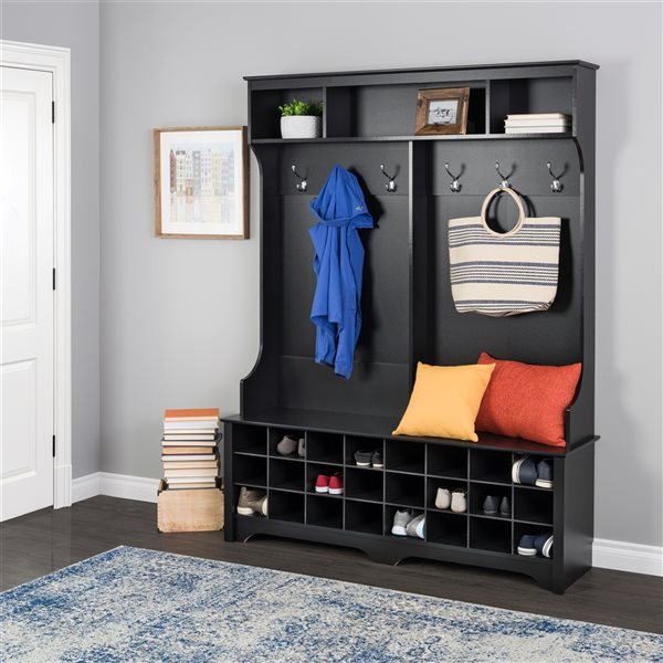 Prepac Black Composite transitional 6-Hook Hall tree with 24 Cubbies