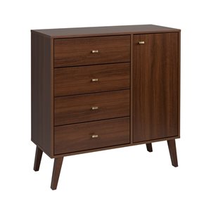 Prepac Milo Cherry Pine Contemporary 4-Drawer Chest with Side Cabinet