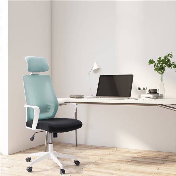 CorLiving Workspace Teal and Black Ergonomic Adjustable Height Swivel Desk Chair