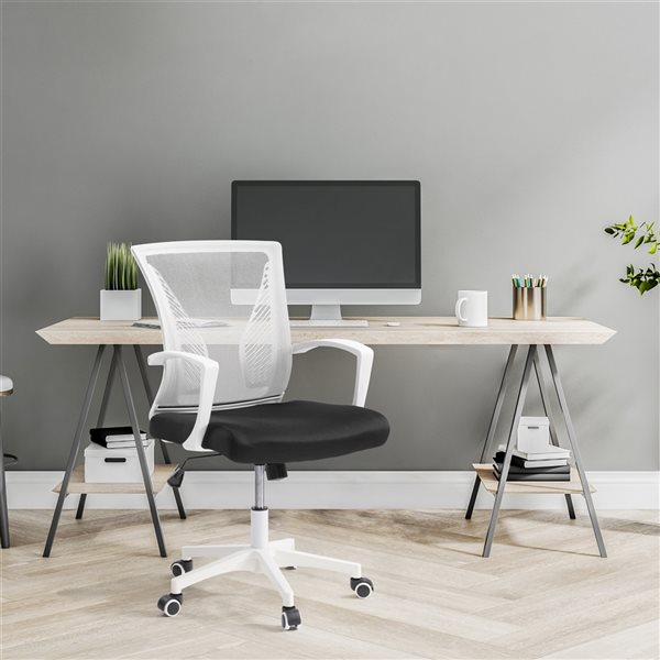 CorLiving Workspace White and Black Ergonomic Adjustable Height Swivel Desk Chair
